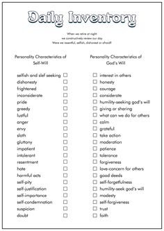 Step 10 Daily Inventory Worksheet Step 2 Aa Worksheet, 12 Steps Recovery Step One, Aa Step Worksheets, Fourth Step Inventory, Step 6 Aa, Personal Inventory Worksheets, Step 10 Inventory, Spiritual Inventory Celebrate Recovery, Step One Recovery Worksheets