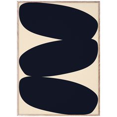 an abstract black and white painting with rounded shapes on the bottom half of it, against a cream background