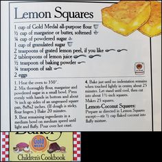 a recipe for lemon squares with instructions on how to bake them in the oven