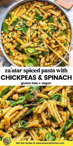 pasta with chicken and spinach in a pan