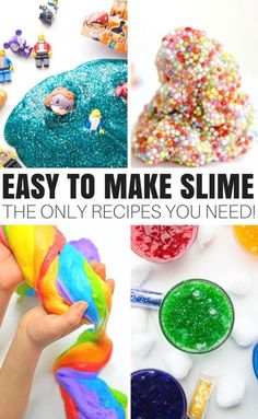 four different images with the words, easy to make slime for the only recipes you need