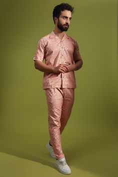 Peach Pure Cotton Digital Printed Co-Ord Set Design by House of K.C at Pernia's Pop Up Shop 2023 Peach Shirt, Buy House, Suit Pant, Matching Pants, Light Peach