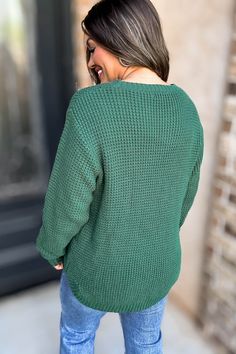 You'll be merry and bright in this Kelly green hi-low waffle sweater. Perfect for a casual day out, this simple yet stylish sweater is sure to make a statement (in the most cheerful way!) Exclaim your style and stand out with this unique look. Alexis is wearing her true size medium and would stay true to size in this. We recommend following the size chart below for the best fit: S= 2-6 M= 8-10 L= 12-14 XL= 16-18 Waffle Sweater, Tank Romper, Stylish Sweater, Be Merry, Stylish Sweaters, Stay True, New Arrival Dress, Kelly Green, Merry And Bright