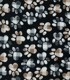 a black and white checkered fabric with dog paw prints on the front, in various colors