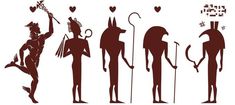 an image of ancient egyptian gods and goddesss stencil set on white background