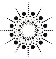 an abstract black and white pattern with dots in the center, on a white background