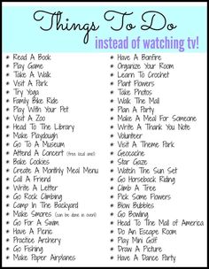 a list for things to do instead of watching tv on the television show, with text overlay that reads things to do instead of watching tv