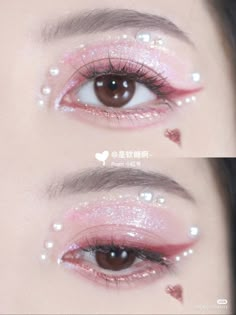 Heart Pearl Makeup, Fairy Theme Makeup, Twice Concert Makeup Ideas, Cute Makeup Looks Aesthetic Pink, K Pop Concert Makeup Ideas, Txt Concert Makeup Ideas, Concert Makeup Pink, Txt Concert Makeup, My Melody Inspired Makeup