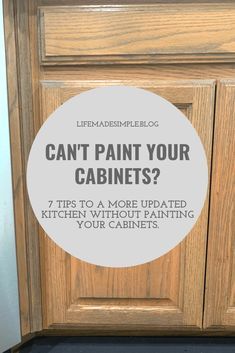 a kitchen cabinet with the words can't paint your cabinets?