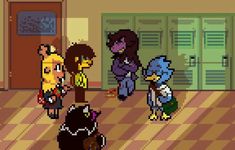 the simpsons characters are standing in a room