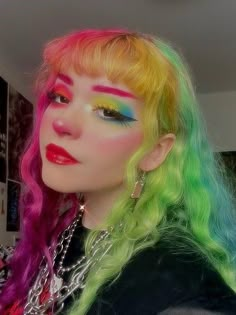 Primary Color Hair, Kidcore Hair, Rainbow Bangs, Colorful Hair Ideas, Amber Hair, Boosting Confidence, Funky Hair, Vivid Hair Color, Hair References