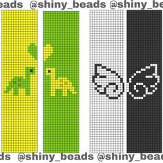 four different cross stitch patterns with the words deads, shiny beads and shiny beads