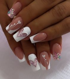 Most Popular Nail Designs 2023, French Tip With Gel Polish, Nails For February 2023, Valentines Nail Art Designs, Valentine Nail Art, Romantic Nails, February Nails, Sassy Nails, French Manicure Nails