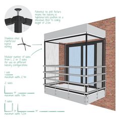 an image of a balcony with metal railings and glass doors on the top floor