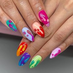 "Color Splash" Press-On Nail Set | Vibrant Rainbow Drip Art Nails | Handcrafted & High-Impact 🎨✨ Dive into a world of color with our "Color Splash" Press-On Nail Set, designed to bring the exuberant joy of a rainbow to your fingertips. Each nail is a canvas of vibrant, flowing colors that mimic the whimsical beauty of paint dripping down a wall.  Key Features & Highlights: Vibrant Color Palette: Experience the full spectrum of the rainbow with rich, saturated hues ranging from fiery reds to dee Colourful Acrylic Nails, Bright Nail Art, Rainbow Nail Art, Green Nail Designs, Floral Nail Designs, Drip Nails, Acrylic Press On Nails, Bright Nails