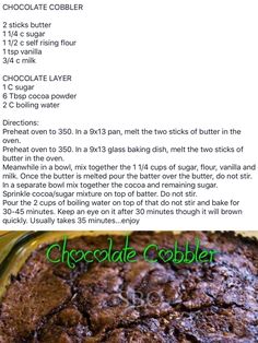 the recipe for chocolate cobbler is shown here