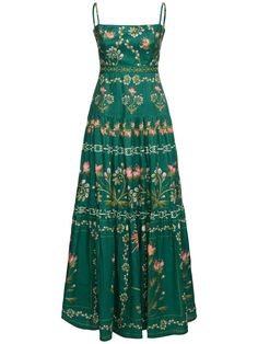 Spaghetti straps. Back zip closure . All over print placement may vary. Model is wearing a sizeS Mode Pop, Feminine Dresses, Hyper Feminine, Green Maxi Dress, Long Linen Dress, Embroidered Maxi Dress, Embroidered Linen, Linen Maxi Dress, Linen Dresses