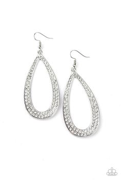 DIAMOND DISTRACTION - WHITE A glistening silver teardrop is encrusted in rows of glassy white rhinestones for a statement-making look. Earring attaches to a standard fishhook fitting. Sold as one pair of earrings. p5st-wtxx-010xx Paparazzi Jewelry Images, Fish Hook Earrings, Paparazzi Accessories, White Rhinestone, Paparazzi Jewelry, White Earrings, Rhinestone Earrings, Brilliant Diamond, Bling Bling