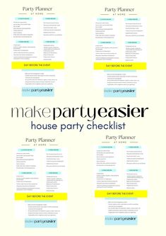 a party planner with the words make party easier house party checklist written on it