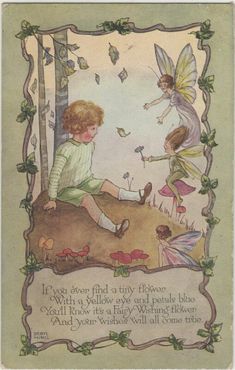 two children are sitting on the ground with flowers and butterflies in their hands, one is holding