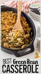 the best green bean casserole recipe in a black skillet