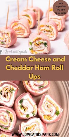 some ham rolls with cheese and lettuce on them are ready to be eaten