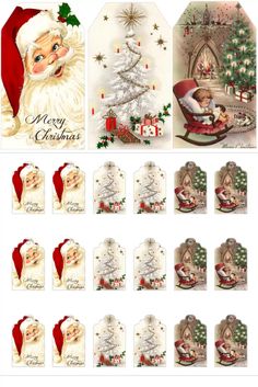 christmas tags with santa claus and presents