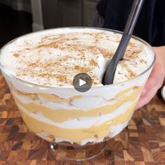 a person holding a spoon in a dessert