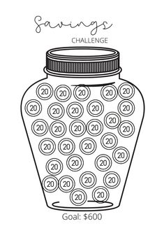 a jar with numbers on it and the words savings challenge written in front of it