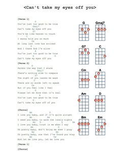 the guitar chords for can't take my eyes off you, with red dots