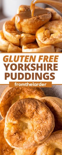 gluten free yorkshire puddings are piled on top of each other