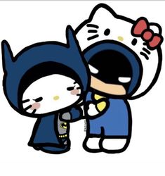 hello kitty and batman hugging each other