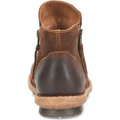 Thia | Born Shoes Casual Brown Moto Boots With Suede Lining, Fall Suede Moto Boots With Leather Lining, Brown Waxed Finish Boots For Fall, Rugged Brown Moto Boots With Suede Lining, Rustic Brown Boots With Waxed Finish, Rustic Brown Oiled Leather Boots, Rustic Leather Boots With Leather Footbed, Rugged Slip-on Boots For Fall, High-top Leather Booties For Fall