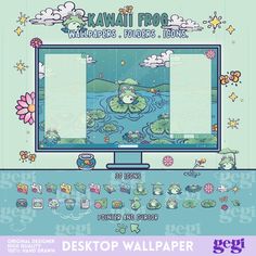 the desktop wallpaper is designed to look like a computer screen with water lilies on it