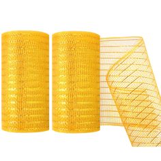 two rolls of yellow mesh are next to each other