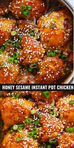 two pictures showing how to make honey sesame instant pot chicken