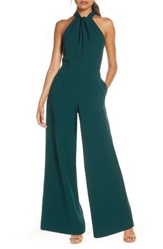 Julia Jordan | Halter Wide Leg Jumpsuit | Nordstrom Rack Black Pants Romper, Black White Jumpsuit, Halter Neck Jumpsuit, Tie Waist Jumpsuit, Wide Leg Romper, Halter Jumpsuit, Lace Jumpsuit, Women Halter, Plus Size Jumpsuit