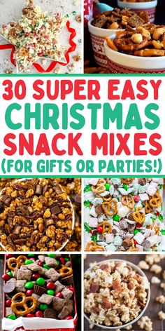 Easy Christmas snack mix recipes for gifts and holiday party food, including sweet and salty recipes for a crowd. Perfect for kids and adults alike, these homemade Christmas snacks and edible gift ideas are great to bring to potlucks, bake sales, or to munch on for movie nights. Salty Chex Mix Recipes, Christmas Trash Recipe, Christmas Snack Mix Recipes, Savory Christmas Treats, Salty Party Snacks, Chex Mix Recipes Christmas, Savory Chex Mix Recipes, Christmas Snacks Savory, Savory Chex Mix