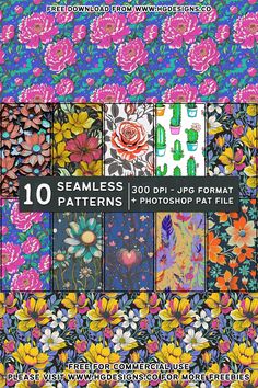 Free Download: Commercial Use Seamless Tiling Flower Patterns - HG Designs