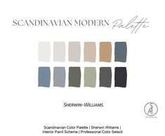 Selecting paint colors for your home can be overwhelming. Our interior designer color palettes make it easy! This Scandinavian color palette brings soft modern colors into your space. This interior paint scheme package now includes a NEW 12-page design guide full of helpful tips and designer advice for your home! I am Sarah JoAnn, owner and lead designer at SJA Interiors. I am an NCIDQ-certified and licensed interior designer with over a decade o Scandinavian Color Palette, Interior Paint Schemes, Sherwin Williams Color Palette, Scandinavian Architecture, Scandinavian Color, Scandinavian Interior Design, Color Palette Design, Paint Schemes