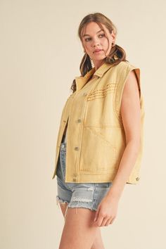 Oversized washed denim vest. Yellow Top, Washed Denim, Denim Vest, Denim Wash, Ash, Yellow, Quick Saves