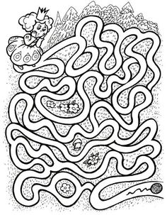 a black and white drawing of a maze with an image of a dog on it