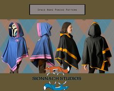 "We have designed and patterned out a poncho pattern which is an original design inspired by the world of Star Wars. Our Poncho pattern offers options for chest pockets, 2 different hoods - one for fitting over a helmet, and one for just a head, and an optional interior kangaroo pocket for extra storage. We designed this pattern to allow for unlimited customizability in making it your own! Photos show finished ponchos - This download includes a printable pattern for the poncho ONLY. As with all Star Wars Poncho, Ashoka Cosplay, Oc Mandalorian, Mando Cosplay, Star Wars Clothes, Cosplay Crafting, Fixing Clothes, Bo Katan, Fantasy Outfits