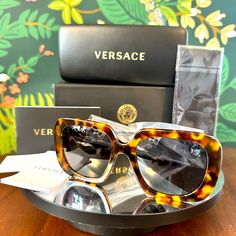 These Stunning New And Authentic Tortoise Shell Sunnies From The House Of Versace Are Must Have For Any Classy Girl’s Collection. Versace Sunglasses Ve4434 511987 Light Havana Dark Gray Are A Bold And Striking Eyewear Option That Blends Modern Design With Luxury Details. With A Square Frame Made Of High-Quality Acetate, These Sunglasses Feature Tinted Lenses That Provide 100% Uv Protection. The Medusa Head Emblem And Gold-Tone Detailing On The Temples Add A Touch Of Glamour To The Design. These House Of Versace, Tortoise Print, Luxury Details, Versace Gold, Classy Girl, Versace Accessories, Medusa Head, Versace Sunglasses, Square Frame