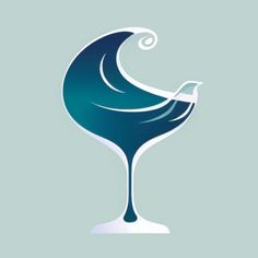 a blue bird sitting on top of a wine glass with water flowing out of it