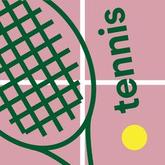 a tennis racket is shown on a pink background with the word tennis written across it