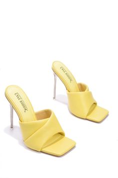 TALULLA - YELLOW - HEELS by CAPE ROBBIN square toe high heels clear finish padded insole Talulla heels are the perfect combination of style and comfort. With a clear finish and padded insole,you can look chic and feel comfortable whether it's day or night. These shoes will add a sophisticated touch to any outfit and come in gray,purple,and yellow. Yellow Sandals Heels, Middle School Dance Shoes, School Dance Shoes, Quinceanera Shoes, Yellow High Heels, 90s Shoes, Girl Prom, Fancy Sandals