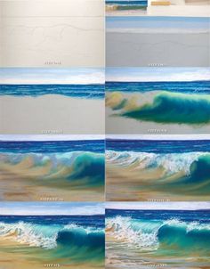 four different images of the ocean with waves coming in and out of them, all showing their colors