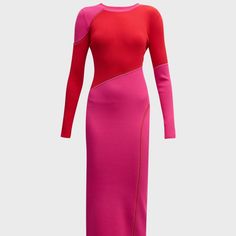 This Dress Has Been Worn One Time. Fitted Color Block Evening Dress, Fitted Color Block Dress For Evening, Fitted Red Color Block Dress, Red Fitted Color Block Dress, Fitted Color Block Red Dress, Fitted Color Block Midi Dress, Chic Fitted Color Block Midi Dress, Milly Dresses, Milly Dress