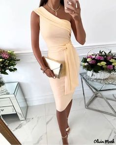 Color: Apricot, Size: S Midi Dress Outfit, Pencil Skirt Dress, Belted Midi Dress, Dress With Tie, Slim Dresses, Fashion Pattern, Fashion Colours, Colorful Fashion, Farmer